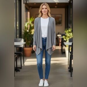 Chaser Gray Open Front Sweater Small NWT | Draped Fit Soft Cozy Everyday Layer